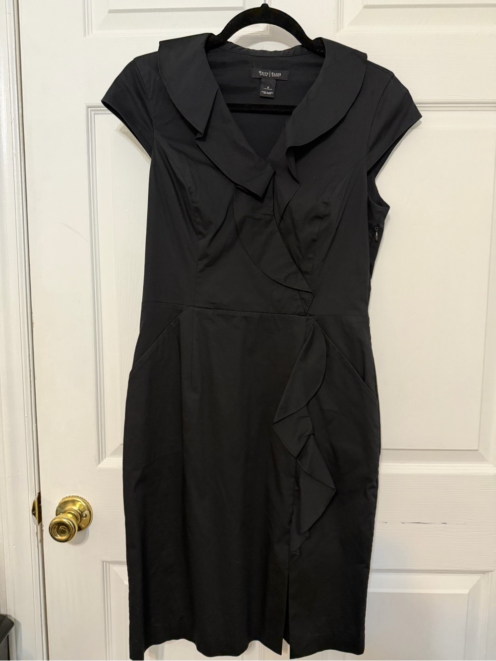 White House Black Market Black Ruffle-Trim Cap-Sleeve Midi Dress